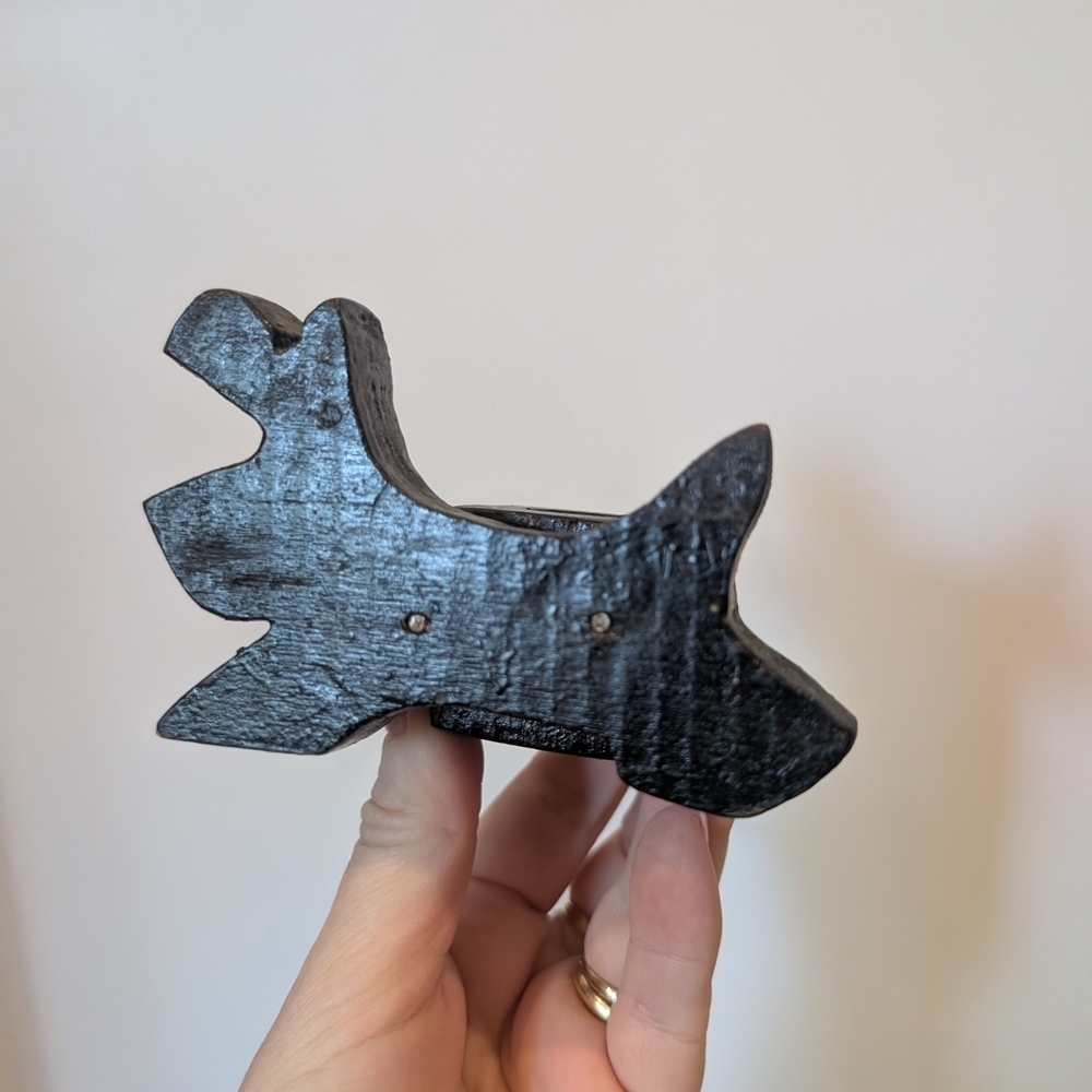 Black Wooden Dog Figurine Candleholder